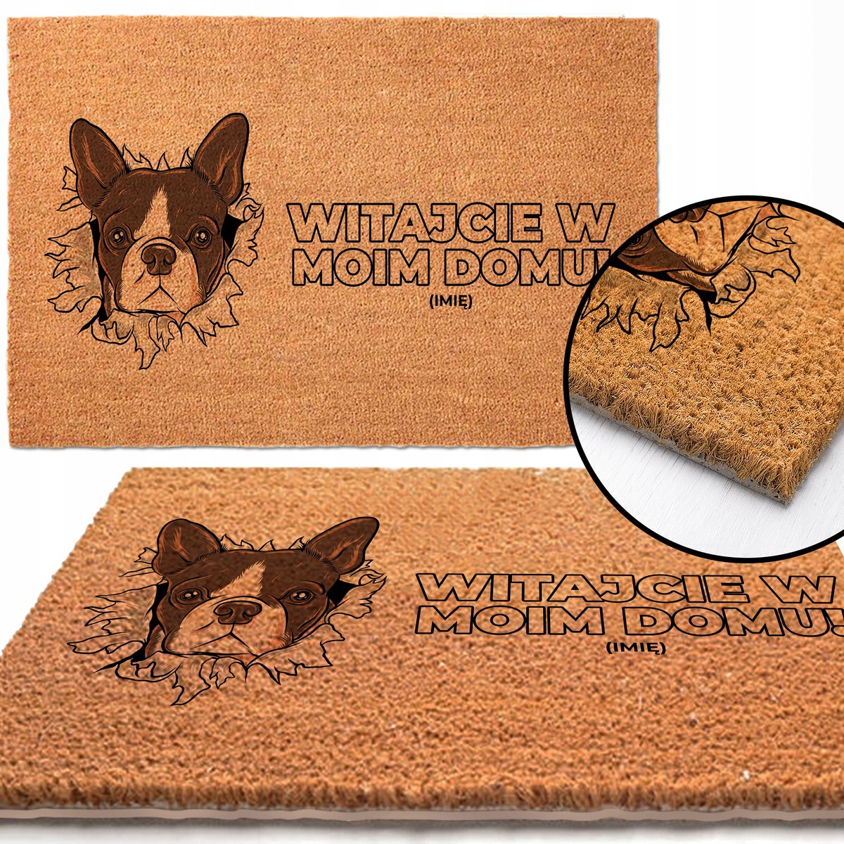 Kokosnoot vloerkleed met Boston Terrier - Welcome Home - 40x60 cm