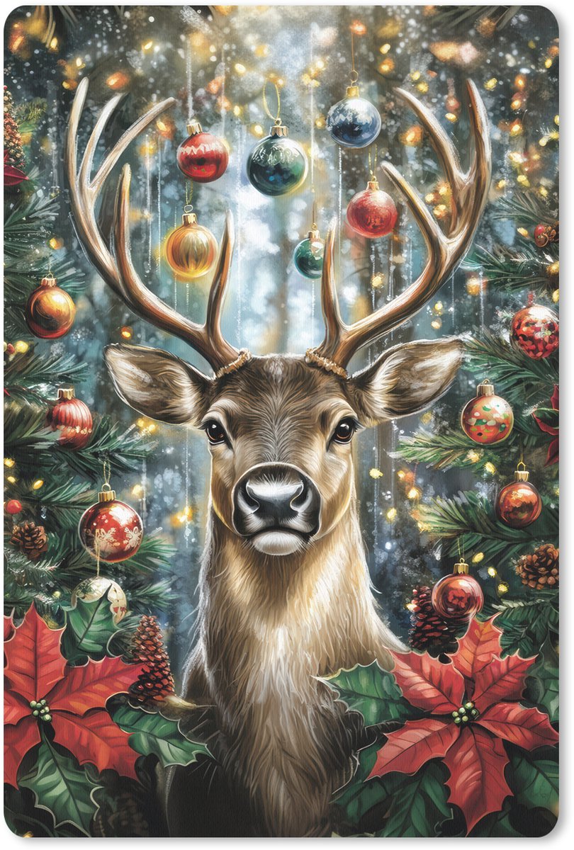 Muismat 18x27 cm - Mousepad Kerstfeest - Dennenbos - Rood - Muismatten