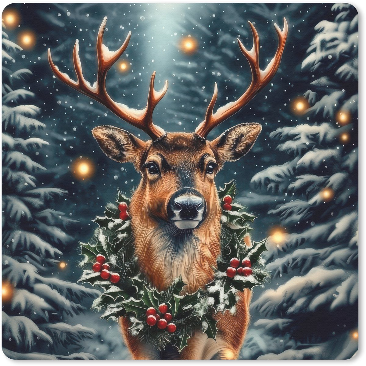 Muismat 20x20 cm - Mousepad Kerst - Magie - Bos - Kleurrijk - Muismatten