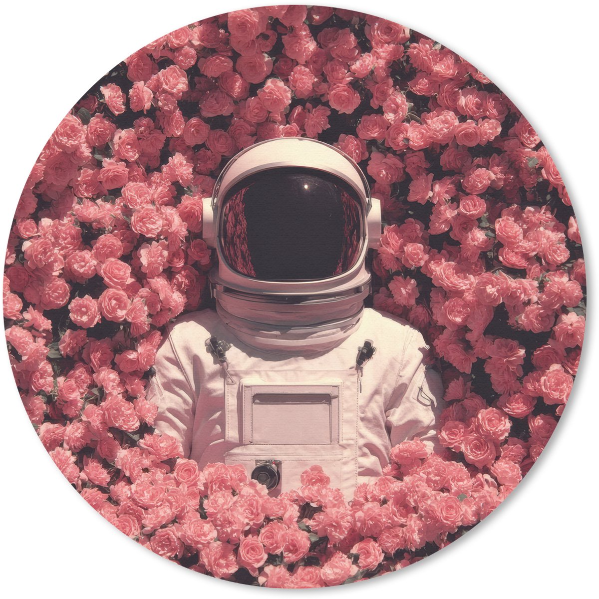 Muismat rond 20x20 cm - Mousepad Bloemen - Roze - Astronaut - Ronde muismatten