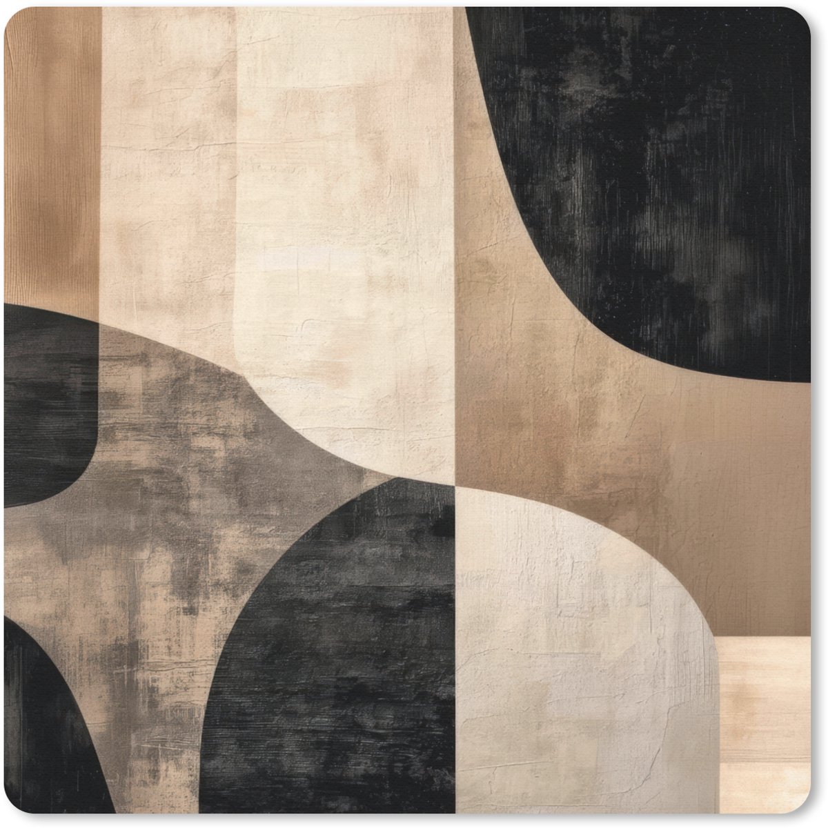 Muismat 30x30 cm - Mousepad Abstract - Vlakken - Zwart - Rond - Muismatten