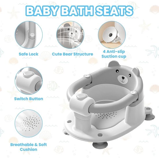 Badzitje - Badstoel - Baby Badzitje - Baby Badstoel - Badring - Anti Slip - Grijs - Tot 6 maanden van Merkloos — afbeelding 3