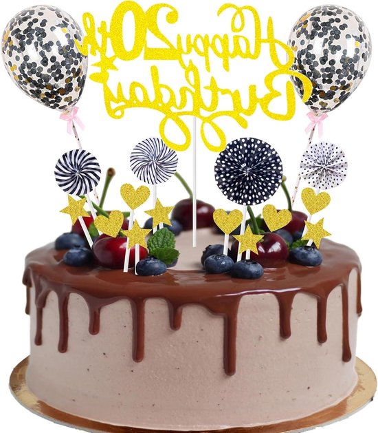 20e Verjaardag Taartdecoratie Goud Zwart voor Mannen en Vrouwen