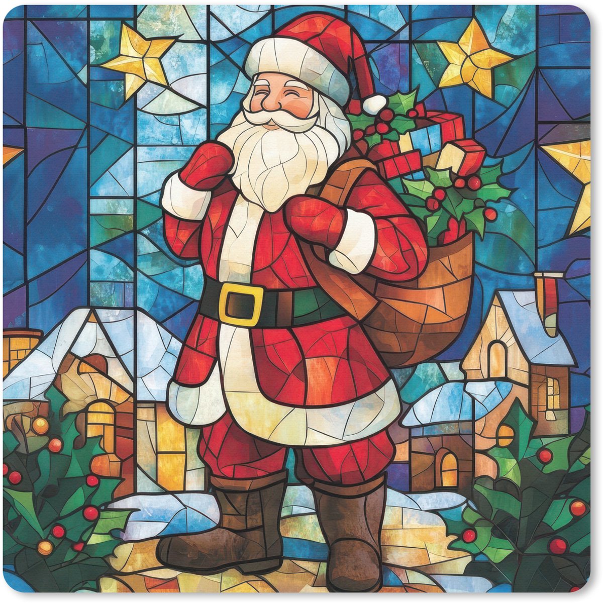 Muismat 30x30 cm - Mousepad Kerstman - Glas - Kleurrijk - Muismatten