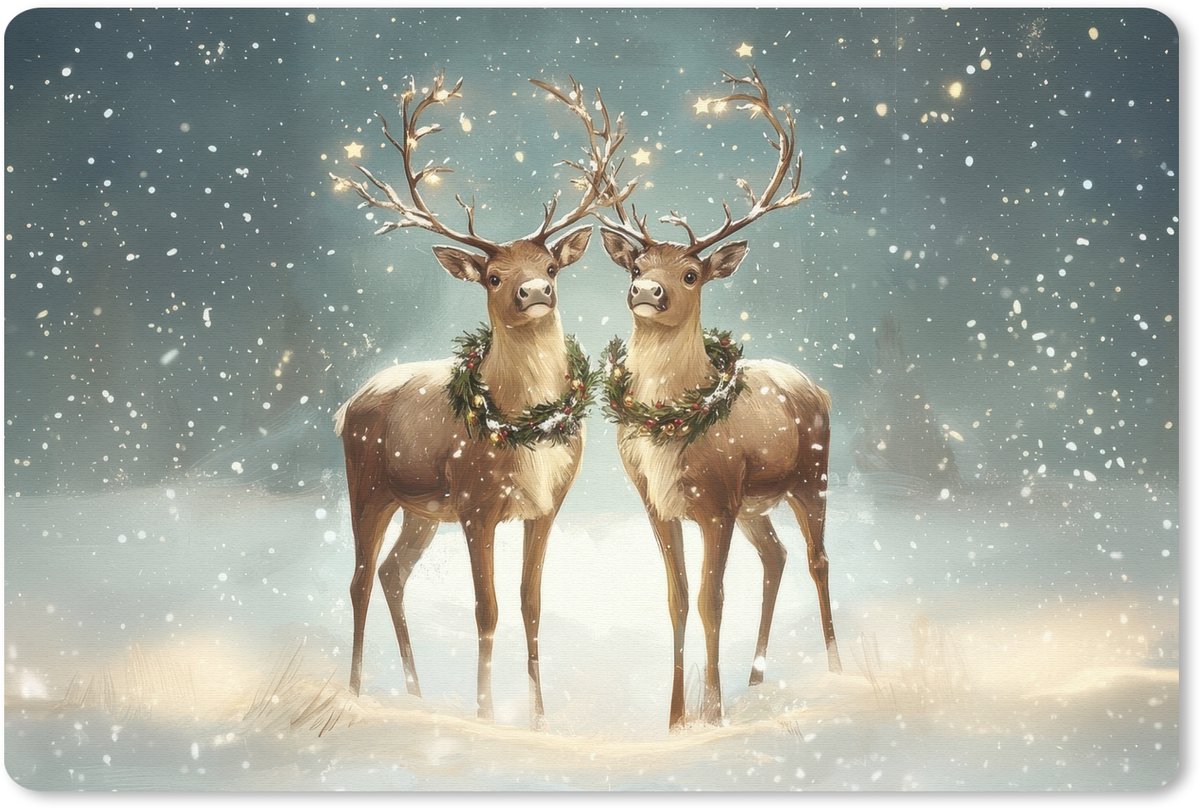 Muismat 27x18 cm - Mousepad Kerstmagie - Winterwoud - Rendier - Muismatten
