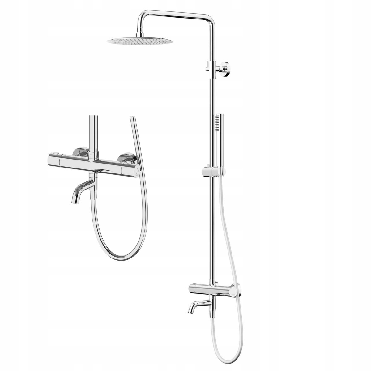 Douche- en badkraan met thermostaat, chroom, beweegbare uitloop