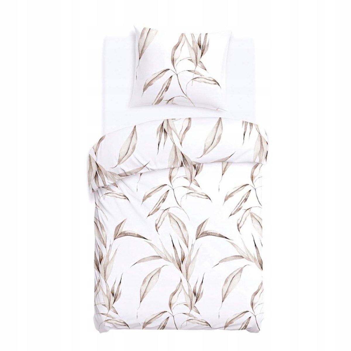 Katoenen Dekbedovertrek 140x200cm Wit met Beige Takken & Bladeren