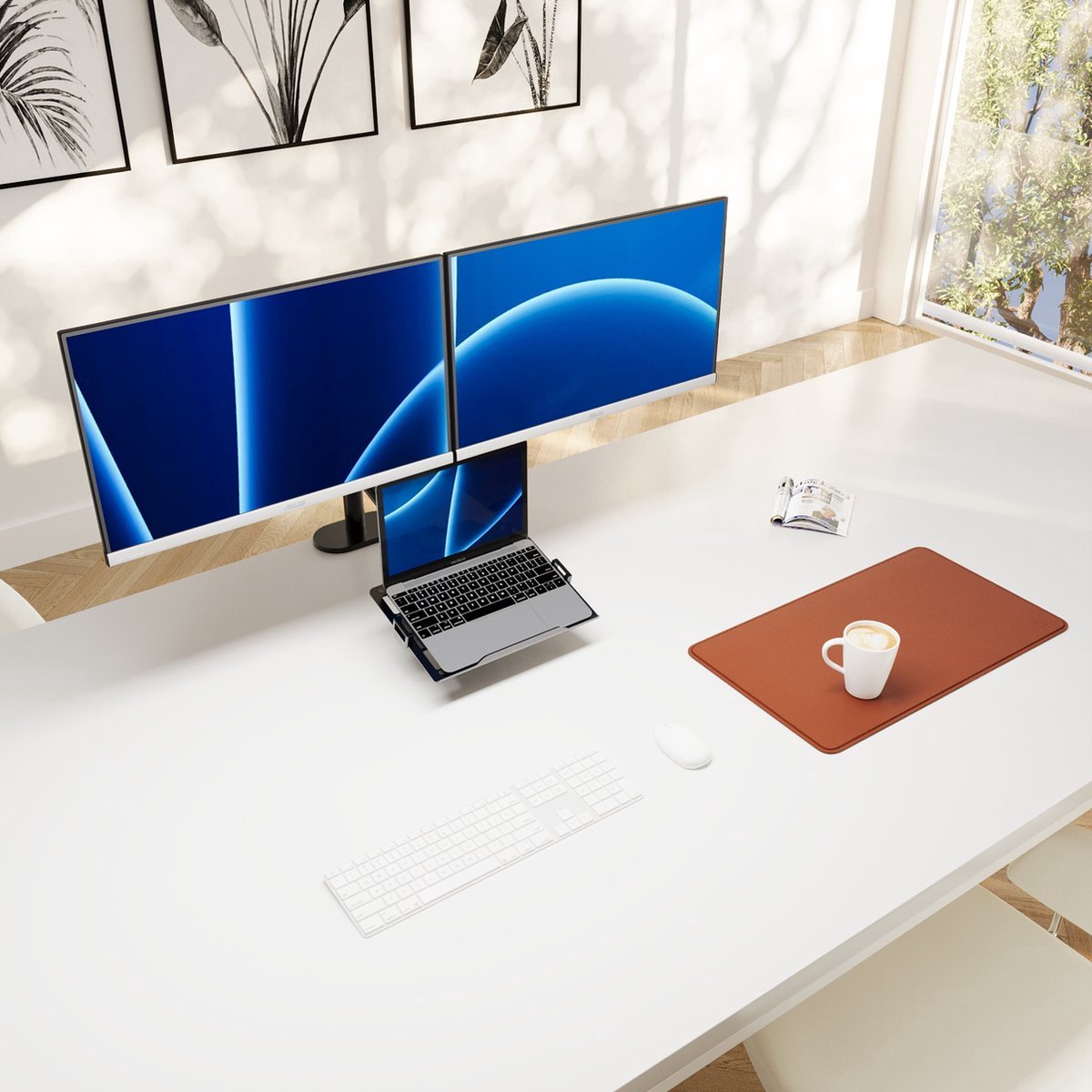 Alberenz Dubbele Monitor Arm met Laptop Standaard zwart thumbnail 2