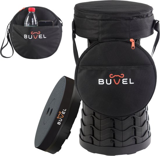 Buvel® Opvouwbare kruk - Kruk - Krukje - Campingstoel - Inklapbaar - Telescopisch - Visstoel - Rond zwart met kussen