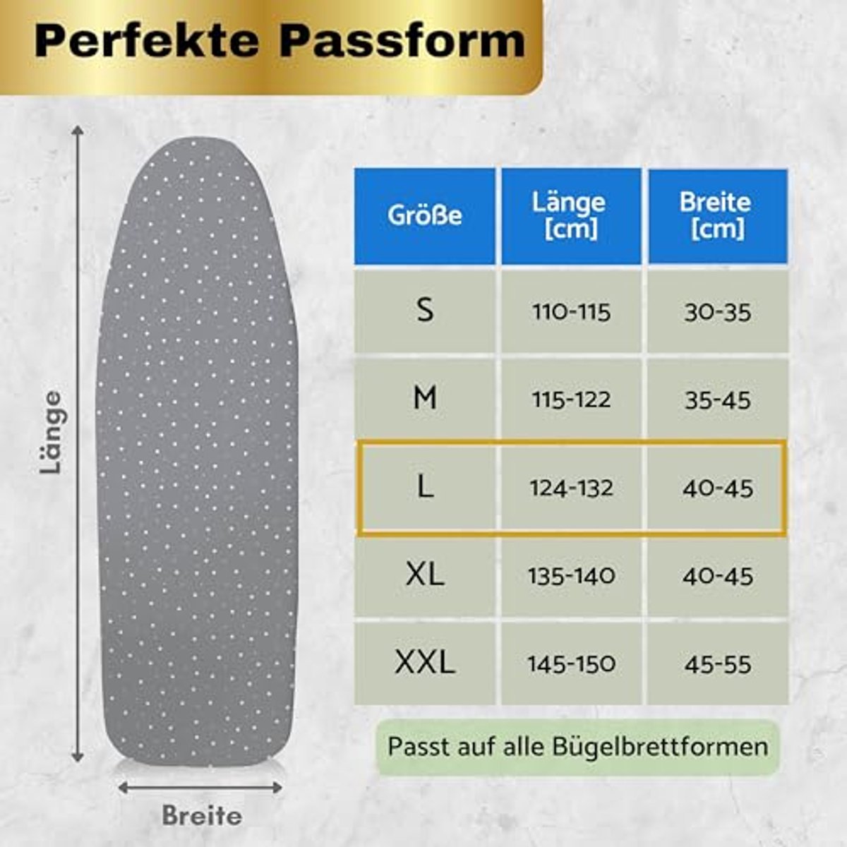 Strijkplankovertrek grijs met stippen - L
