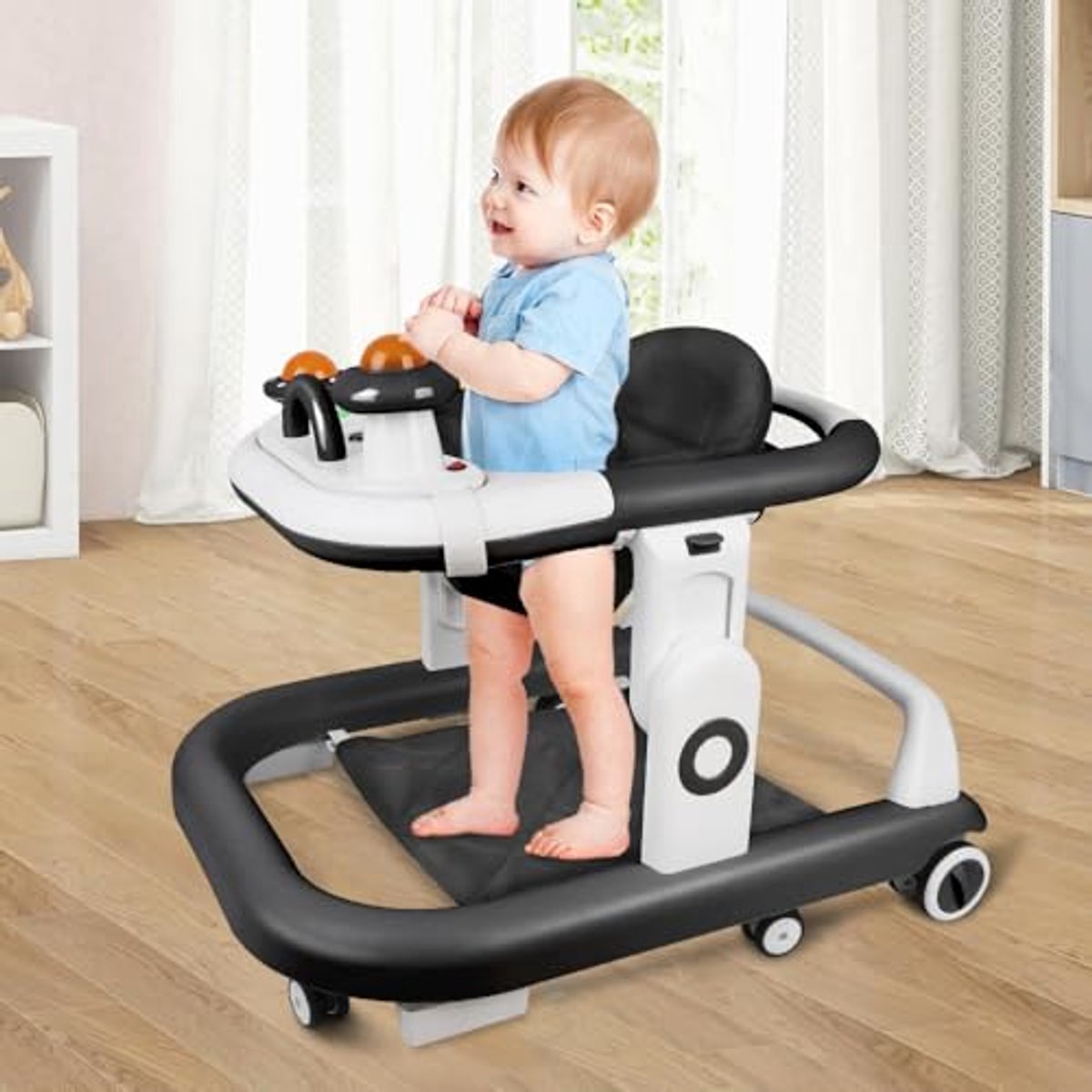 Image of 2-in-1 Loopwagen met 5 Hoogte-instellingen en Opvouwbaar Ontwerp voor Baby's van 6 tot 18 Maanden