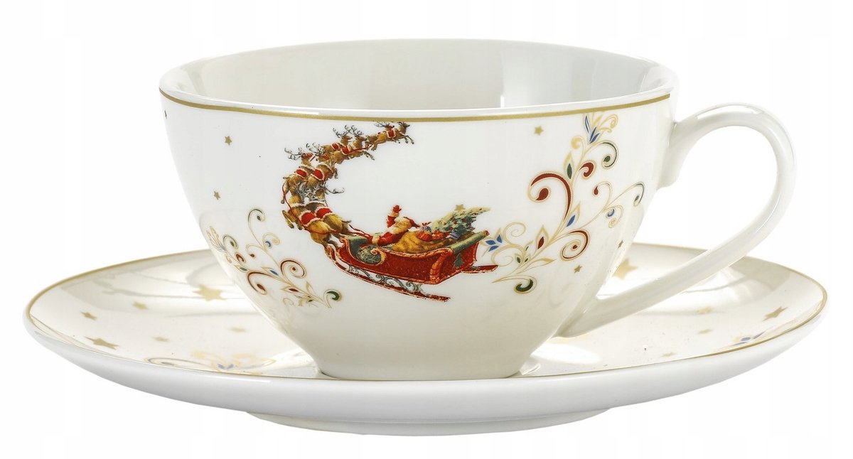 Kerst Mokken Set 4 Stuks 350ml - Porselein met Kerstman Design