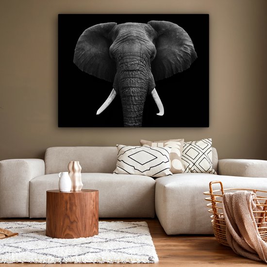 Toile - Animaux - Éléphant - Zwart - Wit - Décoration Décoration murale - 160x120 cm - Photo sur toile - Peintures sur toile salon