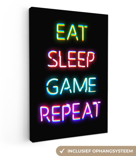 Canvas - Gaming poster - Gamen - Led - Neon - Verlichting - Game - Canvas schilderij - Kamer decoratie - 20x30 cm - Gaming room - Game Kamer