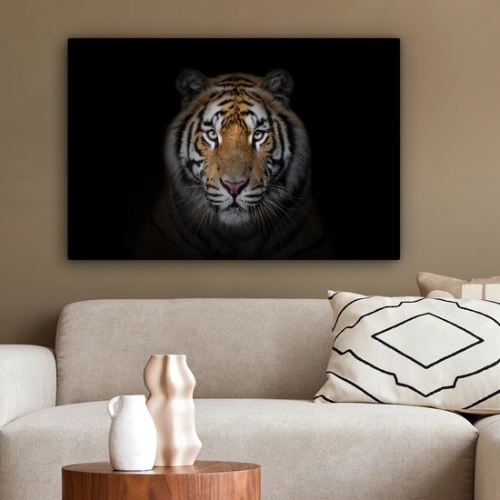 Toile - Tigre - Zwart - Animaux - Décoration murale - 90x60 cm - Peinture sur toile - Toile canvas