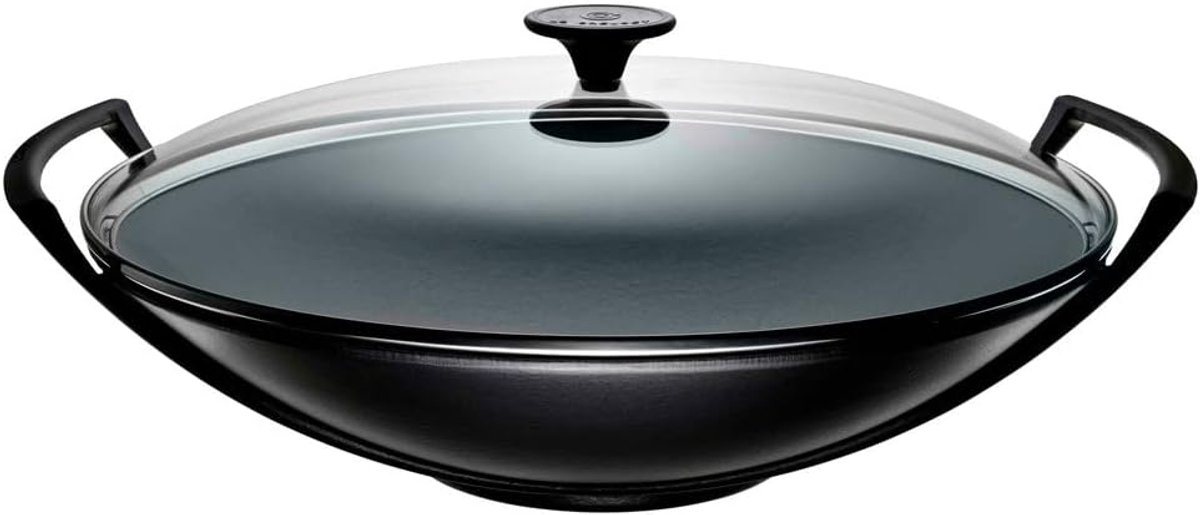 Gietijzeren wok met glazen deksel Ø 36 cm - ideaal voor roerbakken