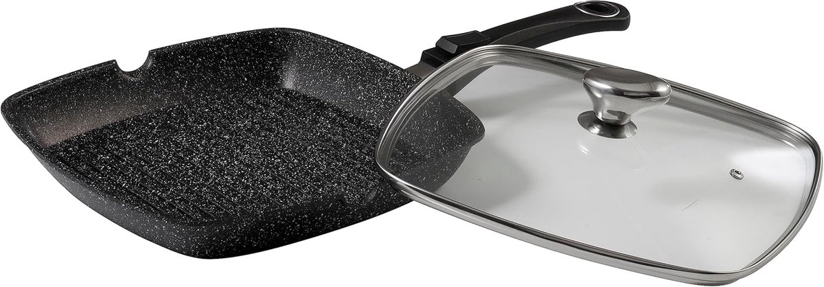 Imitatiesteen Grillpan met Glazen Deksel - 28 x 28 cm