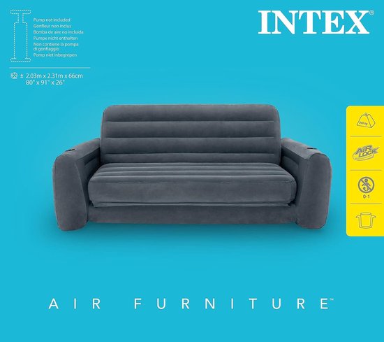 Slaapbank 66552 - formaat 203 x 231 x 66 cm - comfortabel - grijze stof Opblaasbare zetel — afbeelding 5