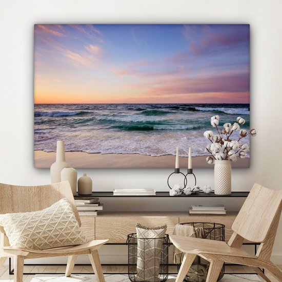 Canvas schilderij 140x90 cm - Wanddecoratie Strand - Pastel - Kleuren - Muurdecoratie woonkamer - Slaapkamer decoratie - Kamer accessoires - Schilderijen op canvas