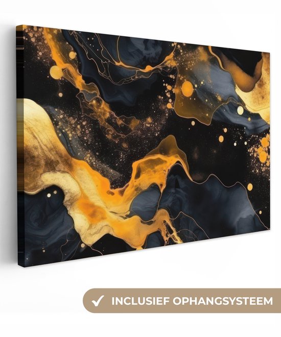 Canvas schilderij 120x80 cm - Wanddecoratie Marmer - Goud - Zwart - Abstract - Modern - Muurdecoratie woonkamer - Slaapkamer decoratie - Kamer accessoires - Schilderijen op canvas