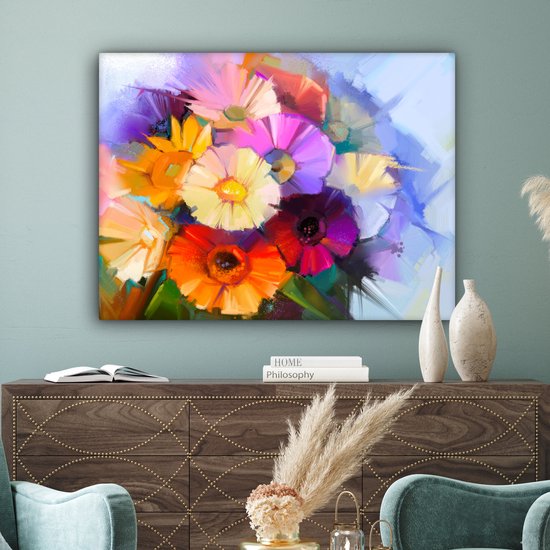 Tableau Peinture à l'Huile - Couleurs - Fleurs - 120x90 cm - Décoration murale
