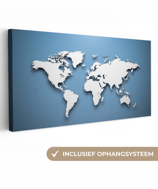 Peintures Toile Wereldkaart - Blauw - Wit - Simple - 80x40 cm - Décoration murale