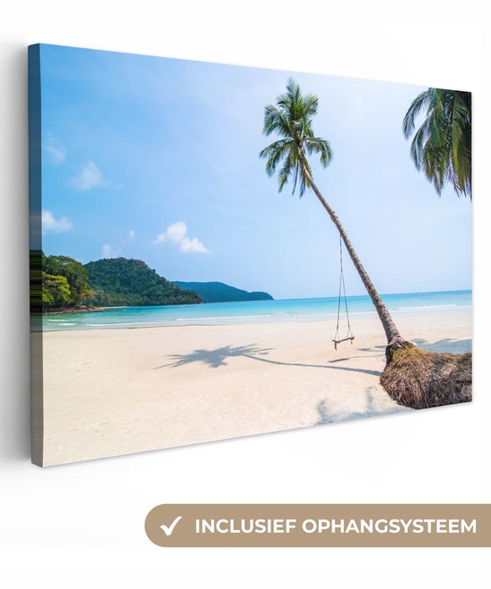 Tableau sur Toile Plage - Palmiers - Balançoire - 120x80 cm - Décoration murale