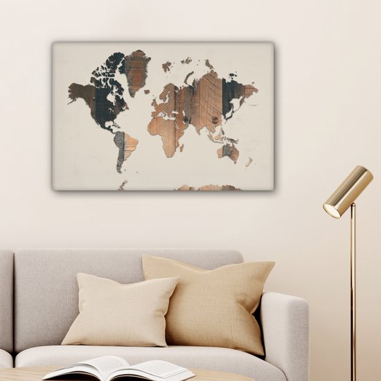 Wereldkaart avec motif de bois sur fond rose | Wereldkaart en bois 60x40 cm