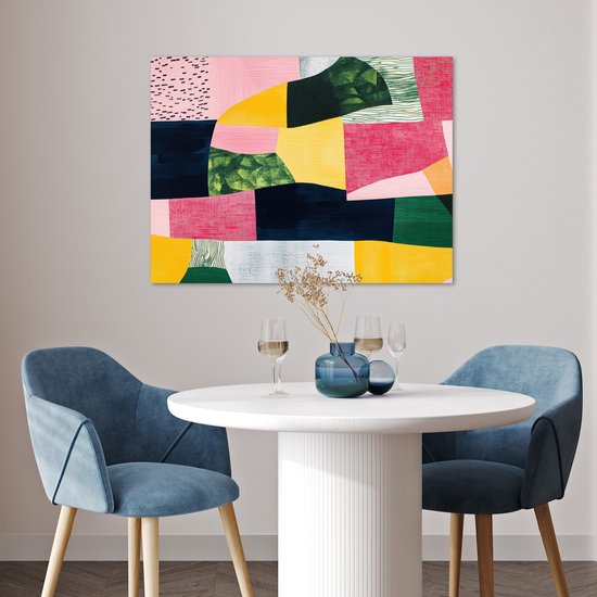 Poster 80x60 cm - Abstract - Roze - Lappen - Vormen - Geel - Posters - Kamer decoratie - Wanddecoratie woonkamer - Muurdecoratie slaapkamer
