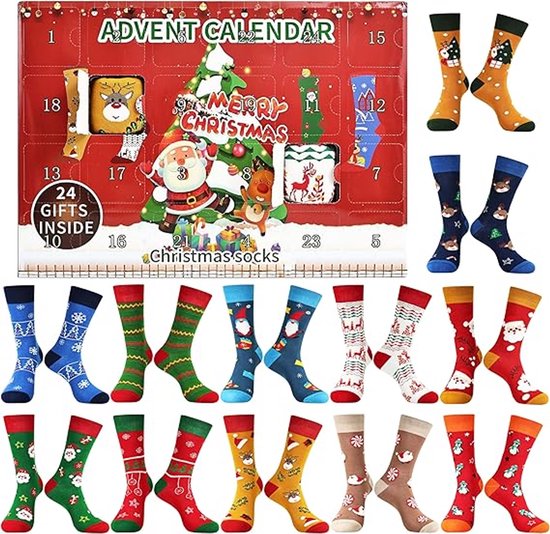 Adventskalender 2025 - Adventskalender - Unisex Sokken Set Multi-kleur - 24 Dagen Verrassing - Kerst Cadeau - Comfortabel en Warm - Random Kleuren