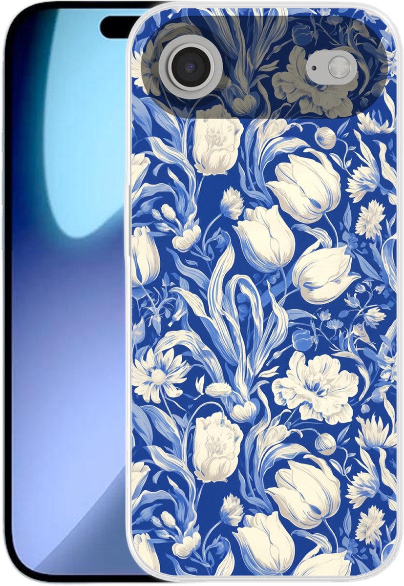 Telefoonhoesje Geschikt voor iPhone Air hoesje - Bloemen - Delfts Blauw - Patroon - Tulp - Siliconen Telefoonhoesje Telefoonhoesje