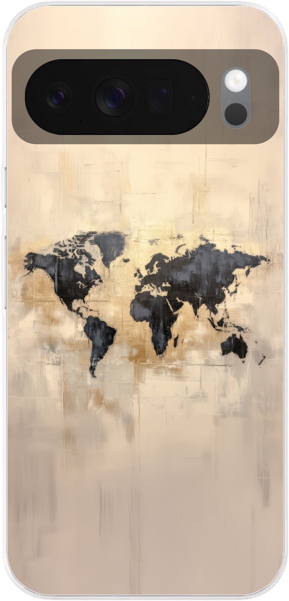 Telefoonhoesje Geschikt voor Google Pixel 10 hoesje - Wereldkaart - Goud - Zwart - Abstract - Siliconen Telefoonhoesje Telefoonhoesje