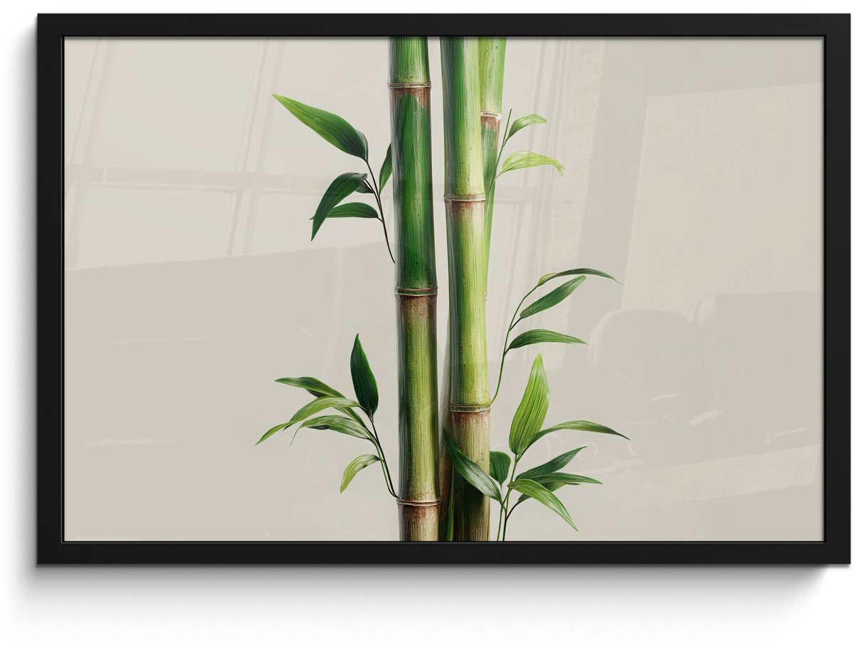 FrameYourWall Poster in lijst - Fotolijst 60x40 cm - Posters - Bamboestengels - Sierlijk - Groen - Posterlijst zwart - Decoratie - Wanddecoratie woonkamer - Muurdecoratie slaapkamer