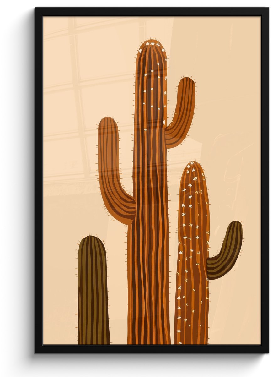 FrameYourWall Poster in lijst - Fotolijst 60x90 cm - Posters - Cactus - Woestijn - Zand - Bruin - Posterlijst zwart - Decoratie - Wanddecoratie woonkamer - Muurdecoratie slaapkamer