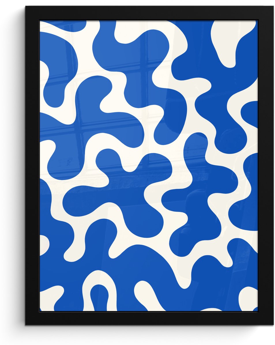FrameYourWall Poster in lijst - Fotolijst 30x40 cm - Posters - Vormen - Abstract - Blauw - Golven - Posterlijst zwart - Decoratie - Wanddecoratie woonkamer - Muurdecoratie slaapkamer