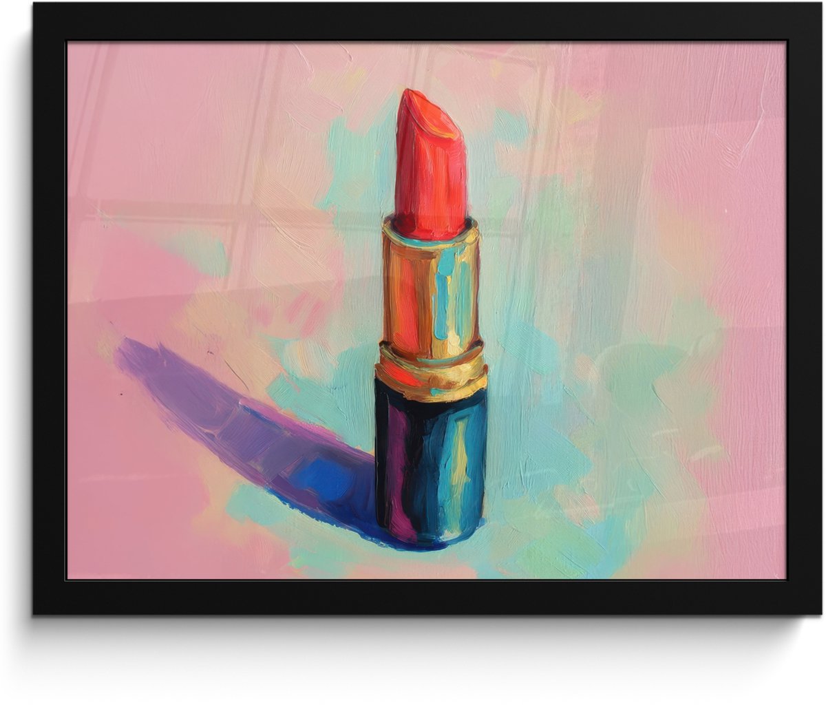 FrameYourWall Poster in lijst - Fotolijst 40x30 cm - Posters - Lippenstift - Rood - Penseelstreken - Posterlijst zwart - Decoratie - Wanddecoratie woonkamer - Muurdecoratie slaapkamer