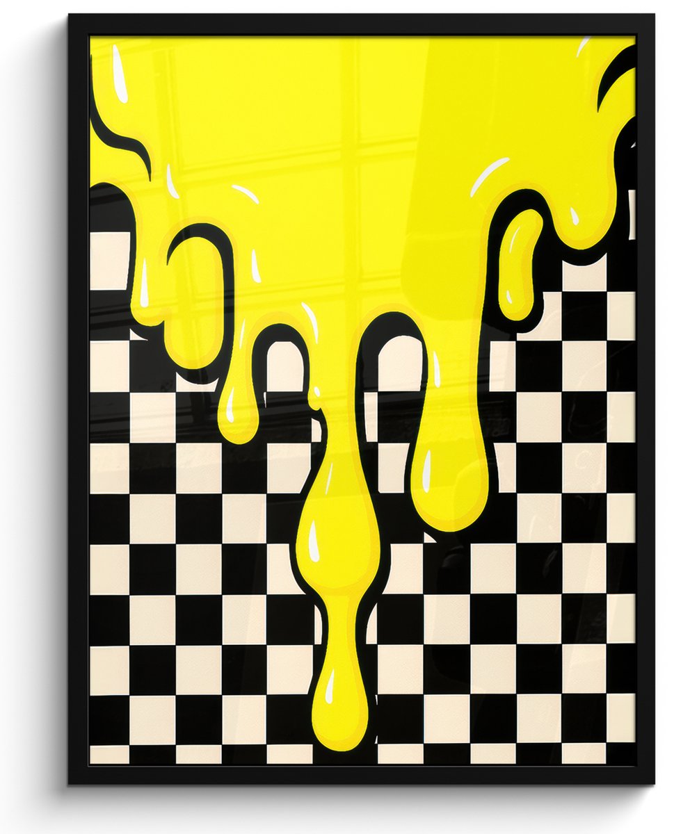 FrameYourWall Poster in lijst - Fotolijst 60x80 cm - Posters - Geblokt - Grafisch - Vloeistof - Geel - Posterlijst zwart - Decoratie - Wanddecoratie woonkamer - Muurdecoratie slaapkamer