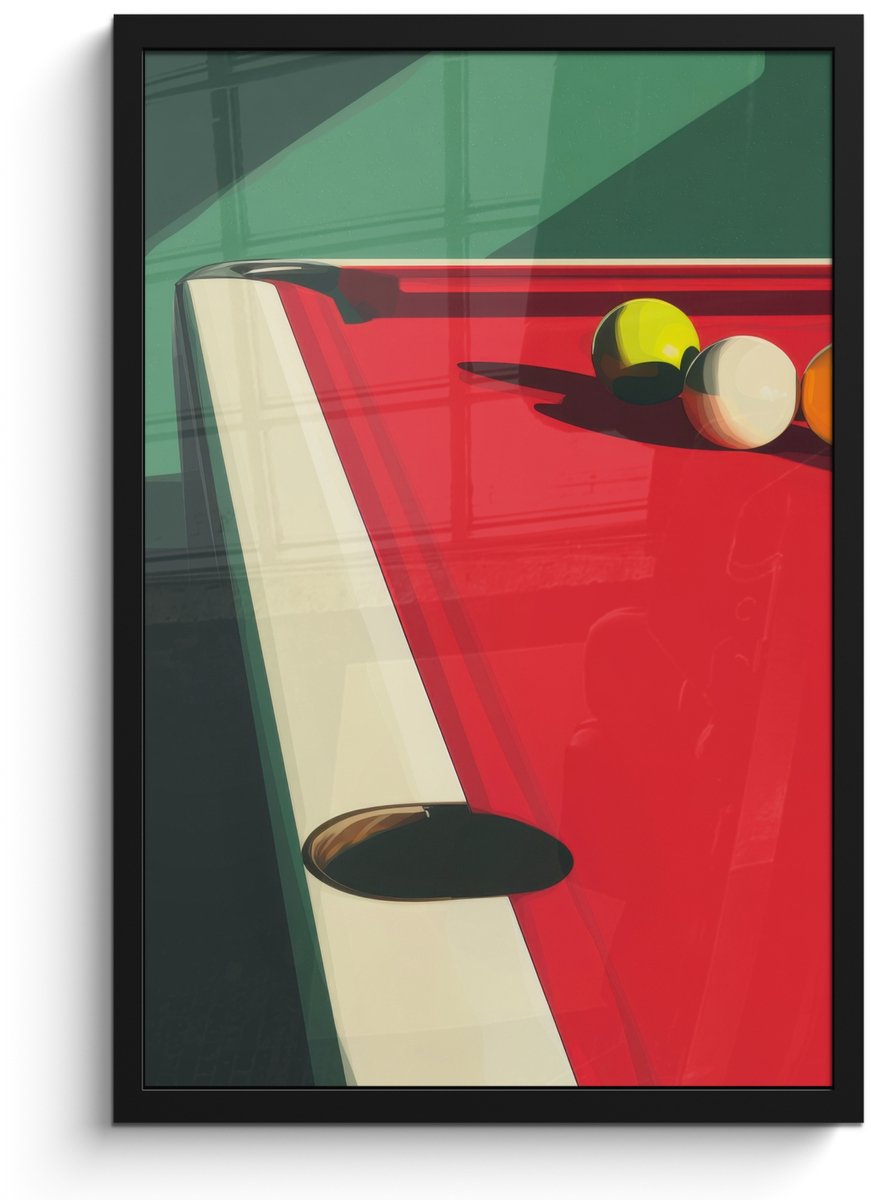 FrameYourWall Poster in lijst - Fotolijst 40x60 cm - Posters - Biljarttafel - Ballen - Rood - Schaduw - Posterlijst zwart - Decoratie - Wanddecoratie woonkamer - Muurdecoratie slaapkamer - Kerstversiering - Kerstdecoratie voor binnen - Kerstmis