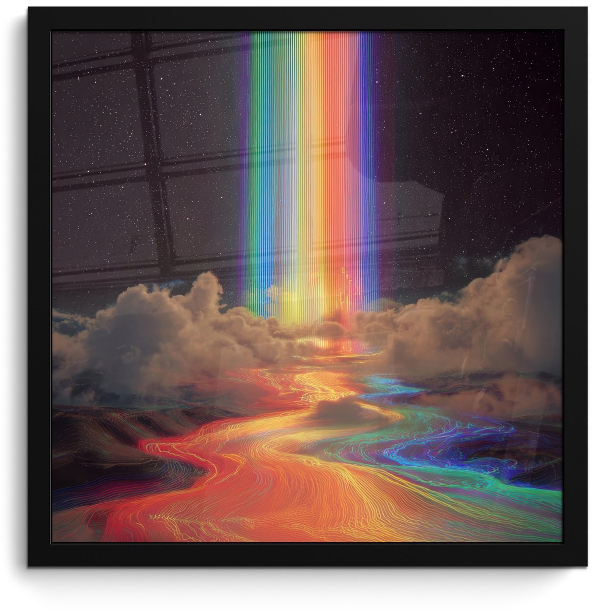 FrameYourWall Poster in lijst - Fotolijst 40x40 cm - Posters - Regenboog - Verticaal - Sterrenhemel - Wolken - Posterlijst zwart - Decoratie - Wanddecoratie woonkamer - Muurdecoratie slaapkamer Regenboog - Sterrenhemel - Wolken