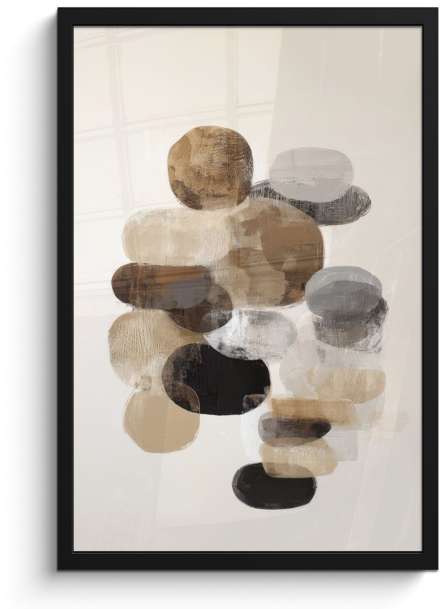 FrameYourWall Poster in lijst - Fotolijst 40x60 cm - Posters - Ovaal - Kleurvlakken - Penseelstreken - Posterlijst zwart - Decoratie - Wanddecoratie woonkamer - Muurdecoratie slaapkamer