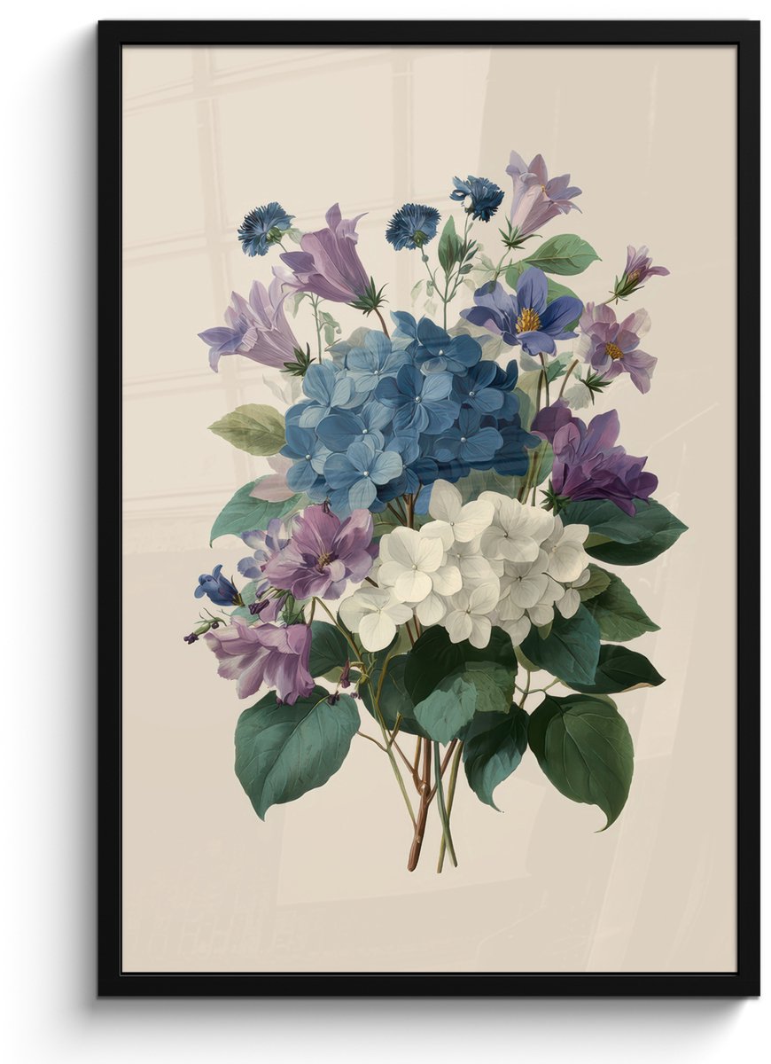 FrameYourWall Poster in lijst - Fotolijst 60x90 cm - Posters - Bloemen - Gedetailleerd - Rust - Realistisch - Posterlijst zwart - Decoratie - Wanddecoratie woonkamer - Muurdecoratie slaapkamer