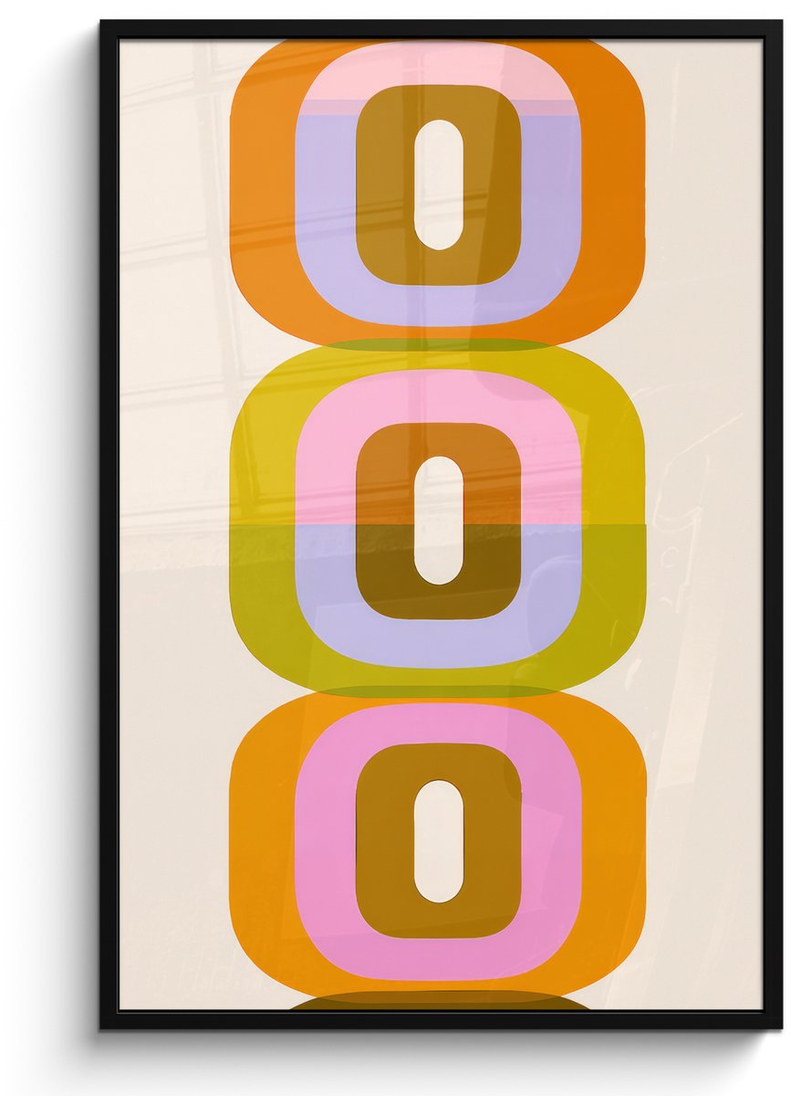 FrameYourWall Poster in lijst - Fotolijst 80x120 cm - Posters - Stapel - Vormen - Geblokt - Oranje - Posterlijst zwart - Decoratie - Wanddecoratie woonkamer - Muurdecoratie slaapkamer