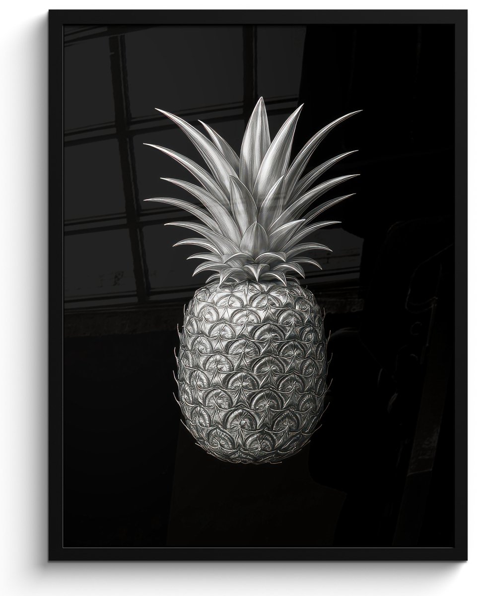 FrameYourWall Poster in lijst - Fotolijst 60x80 cm - Posters - Ananas - Gedetailleerd - Bladeren - Posterlijst zwart - Decoratie - Wanddecoratie woonkamer - Muurdecoratie slaapkamer