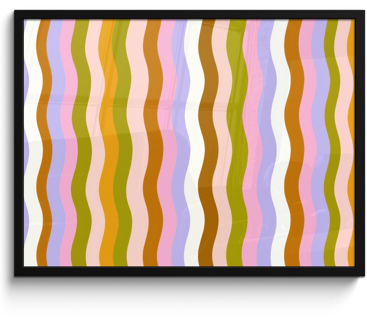 FrameYourWall Poster in lijst - Fotolijst 80x60 cm - Posters - lijnen - Golven - Pastelkleuren - Patroon - Posterlijst zwart - Decoratie - Wanddecoratie woonkamer - Muurdecoratie slaapkamer