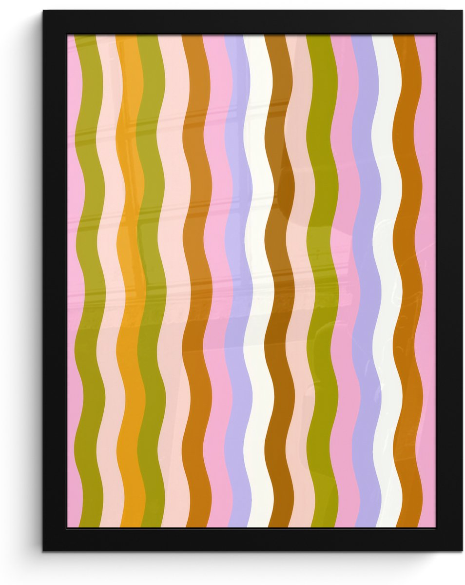 FrameYourWall Poster in lijst - Fotolijst 30x40 cm - Posters - lijnen - Golven - Pastelkleuren - Patroon - Posterlijst zwart - Decoratie - Wanddecoratie woonkamer - Muurdecoratie slaapkamer