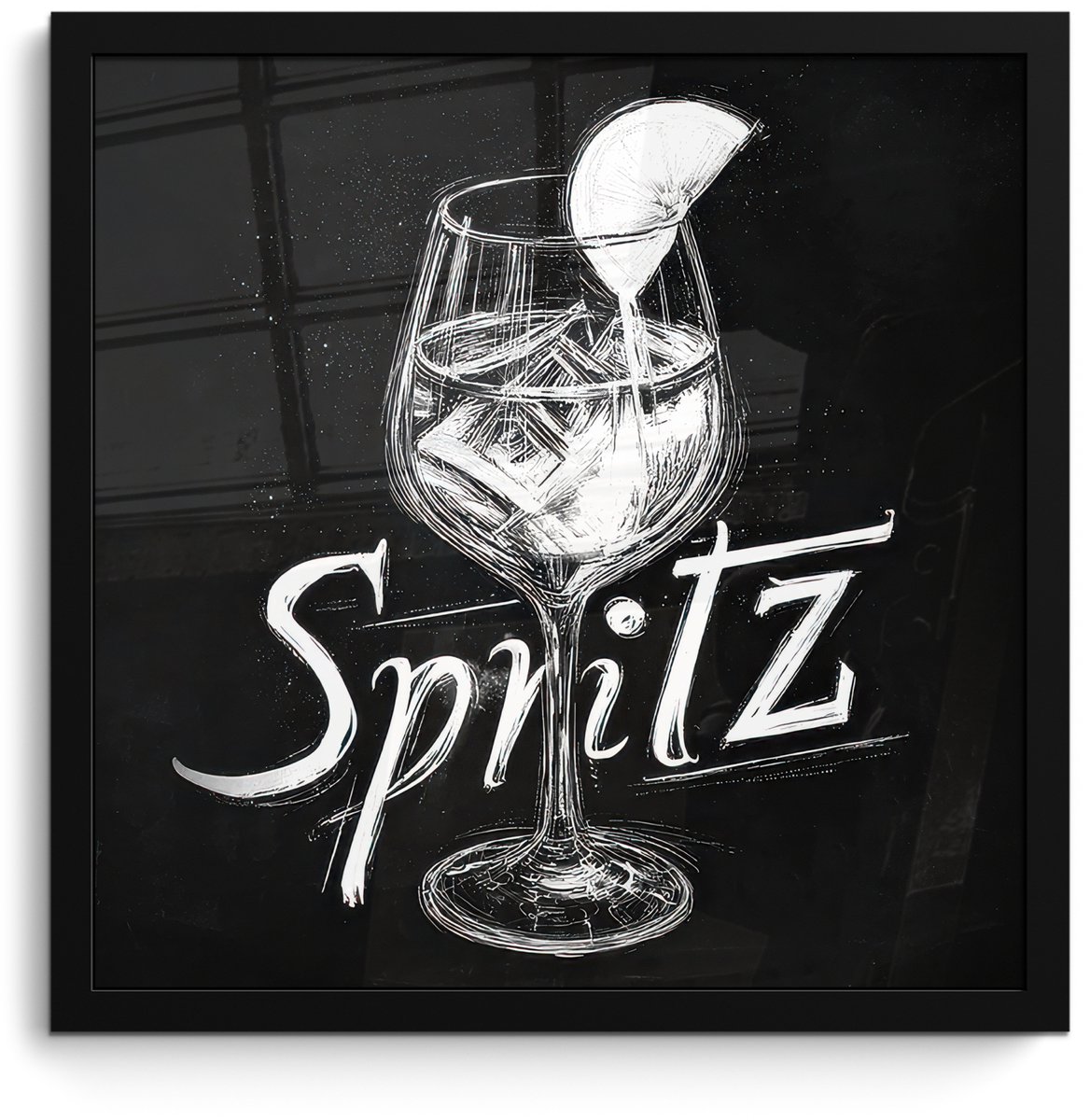 FrameYourWall Poster in lijst - Fotolijst 40x40 cm - Posters - Glas spritz - Krijtletters - Ijsblokjes - Citroen - Posterlijst zwart - Decoratie - Wanddecoratie woonkamer - Muurdecoratie slaapkamer Glas - Spritz