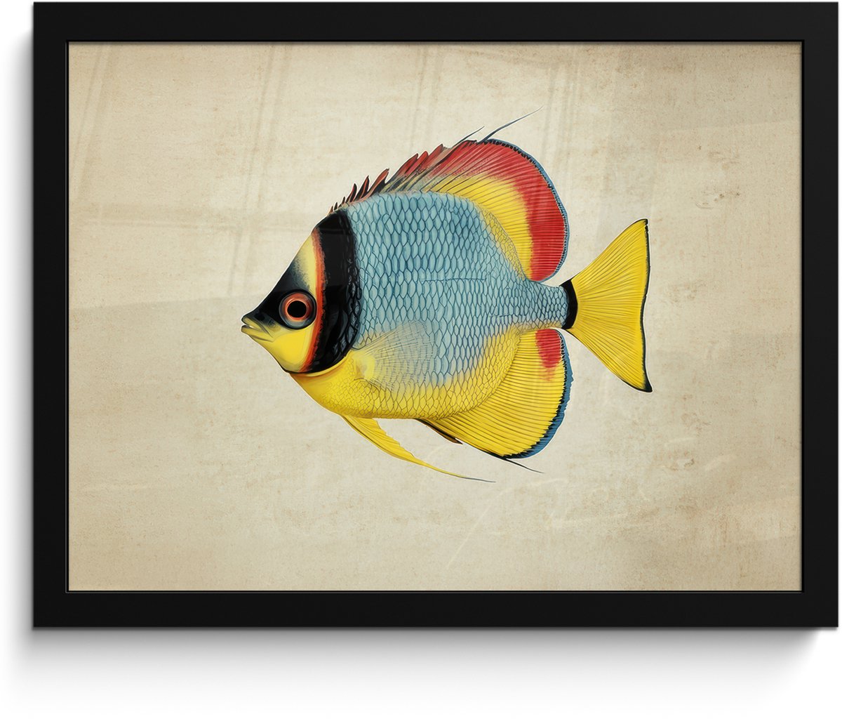 FrameYourWall Poster in lijst - Fotolijst 40x30 cm - Posters - Kleurrijk - Vis - Schubben - Illustratie - Posterlijst zwart - Decoratie - Wanddecoratie woonkamer - Muurdecoratie slaapkamer Vis - Kleurrijk