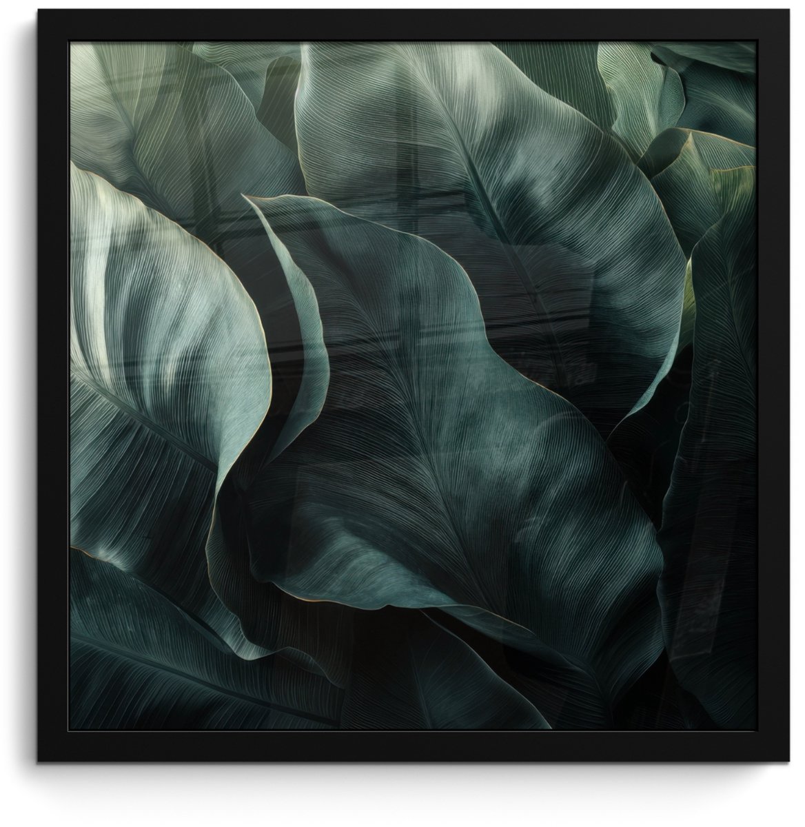 FrameYourWall Poster in lijst - Fotolijst 40x40 cm - Posters - Groen - Bladeren - Glad - Nerven - Posterlijst zwart - Decoratie - Wanddecoratie woonkamer - Muurdecoratie slaapkamer Nerven - Bladeren