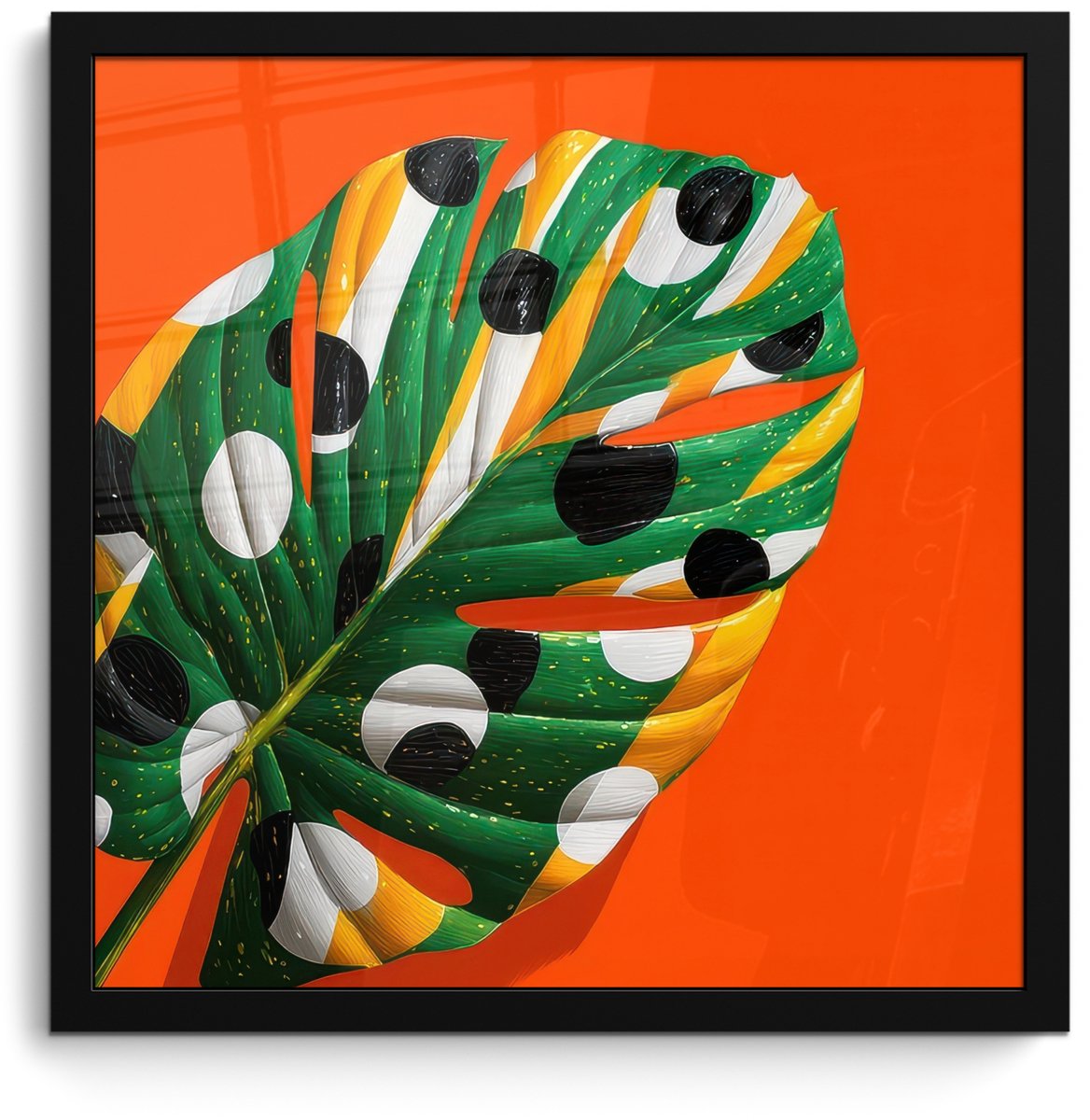 FrameYourWall Poster in lijst - Fotolijst 40x40 cm - Posters - 3-2 - Posterlijst zwart - Decoratie - Wanddecoratie woonkamer - Muurdecoratie slaapkamer Blad - Stippen