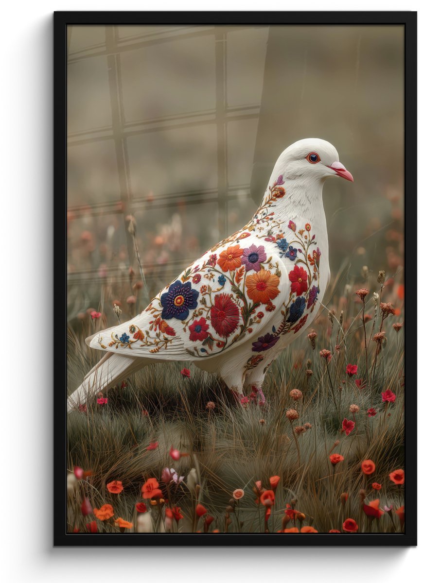 FrameYourWall Poster in lijst - Fotolijst 60x90 cm - Posters - Duif - Bloemen - Natuur - Posterlijst zwart - Decoratie - Wanddecoratie woonkamer - Muurdecoratie slaapkamer